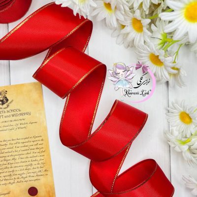 روبان گروگرن لب زری رنگ قرمز عرض 4