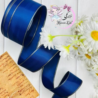 روبان گروگرن لب زری رنگ سورمه ای عرض 4