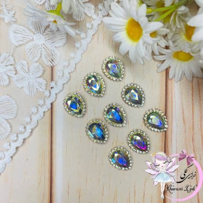 سنگ اشک دور نگین(13*18) نقره ای هفت رنگ
